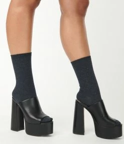 Accessories Unique Vintage Dark Grey Sparkle Crew Socks