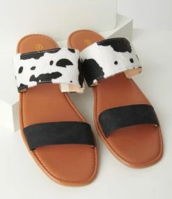 Mata Group Cow Print Slip On Sandals