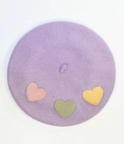 Mavin (Wild Pony Design Co) Accessories Purple & Faux Fur Hearts Beret