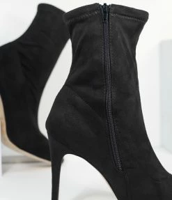 Verona Collection 1980s & 1990s Black Suede High Stiletto Ankle Boots