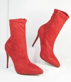 Verona Collection Red Suede High Stiletto Ankle Boots 1980s & 1990s
