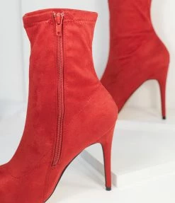 Verona Collection Red Suede High Stiletto Ankle Boots 1980s & 1990s