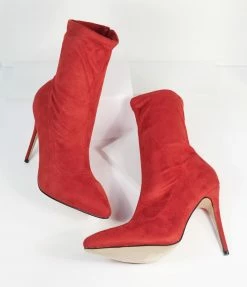 Verona Collection Red Suede High Stiletto Ankle Boots 1980s & 1990s