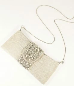 Ricki Designs Vintage Style Silver Beaded & Rhinestone Clutch Flapper