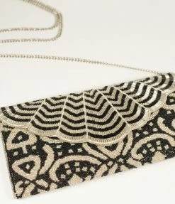 Ricki Designs Flapper Silver & Black Beaded Evening Envelope Clutch
