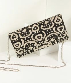 Ricki Designs Flapper Silver & Black Beaded Evening Envelope Clutch