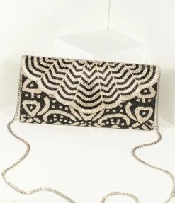 Ricki Designs Flapper Silver & Black Beaded Evening Envelope Clutch