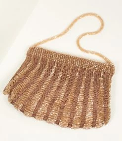 Ricki Designs Flapper Accessories Vintage Style Brown Beaded & Crochet Handbag