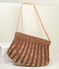 Ricki Designs Flapper Accessories Vintage Style Brown Beaded & Crochet Handbag