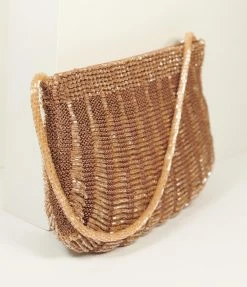 Ricki Designs Flapper Accessories Vintage Style Brown Beaded & Crochet Handbag