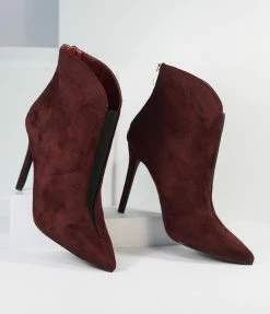 Shoe Click Bordeaux Suede Stiletto Booties 1970s