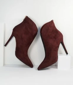 Shoe Click Bordeaux Suede Stiletto Booties 1970s