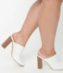 OUR LOVE LETTER INC White Leatherette Mule Heels 1970s