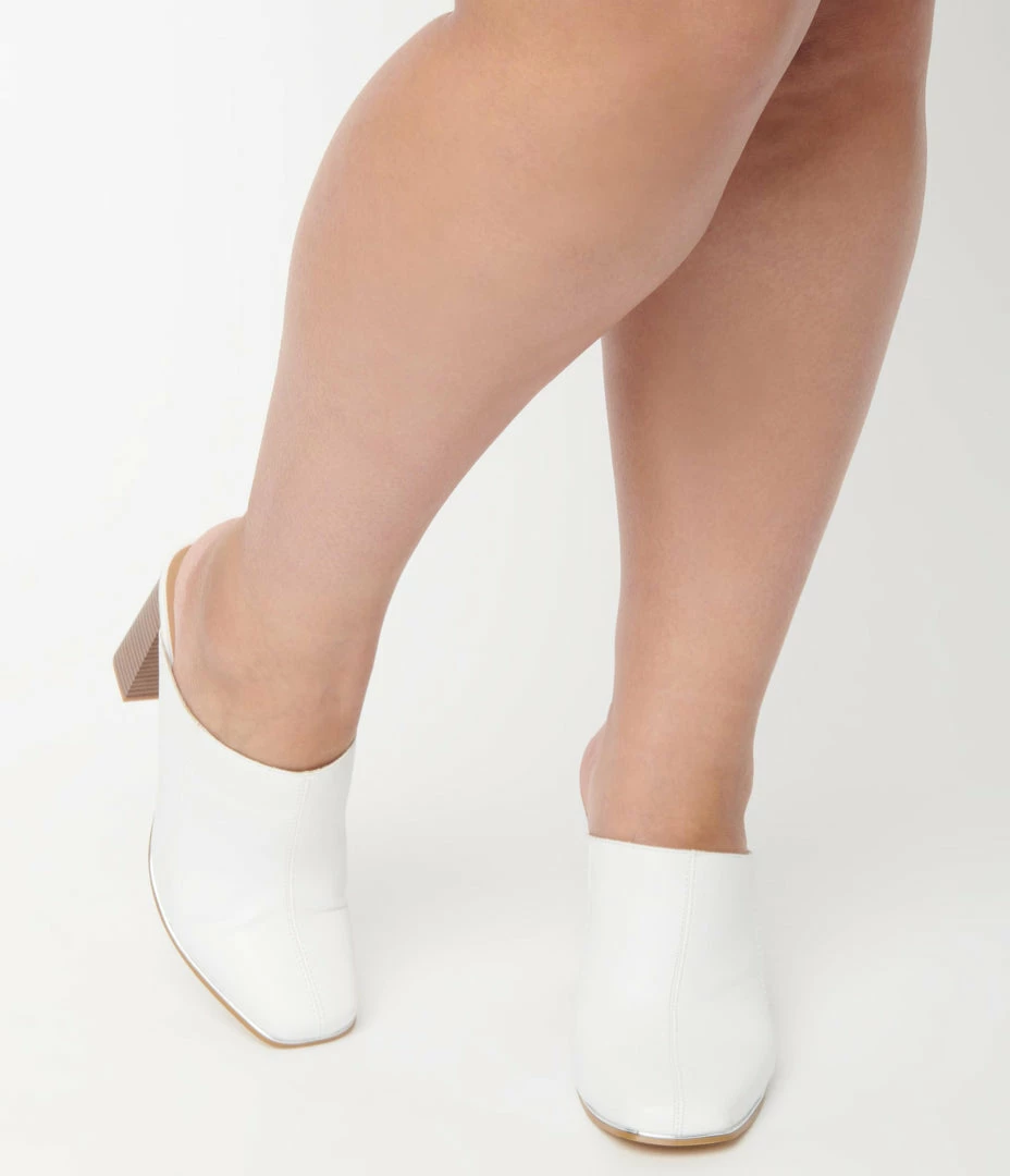 OUR LOVE LETTER INC White Leatherette Mule Heels 1970s