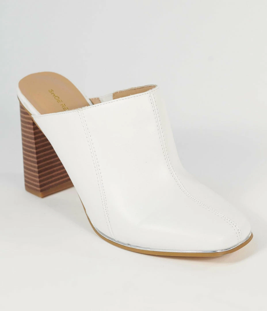OUR LOVE LETTER INC White Leatherette Mule Heels 1970s