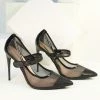 CHICPIER Black Mesh Stiletto Heels 1970s