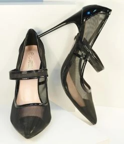 CHICPIER Black Mesh Stiletto Heels 1970s
