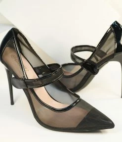 CHICPIER Black Mesh Stiletto Heels 1970s
