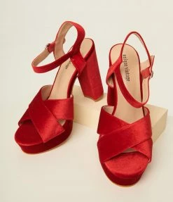 Unique Vintage Brand Unique Vintage Red Velvet Platform Heels