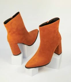 DDK FOOTWEAR, INC Rust Orange Suede Ankle Booties