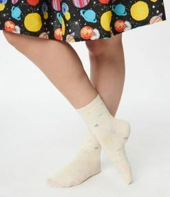 FAME Accessories Cream Universe Crew Socks
