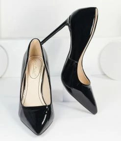 Shoe Click Black Patent Leatherette Pointed Toe Pumps 1980s & 1990s