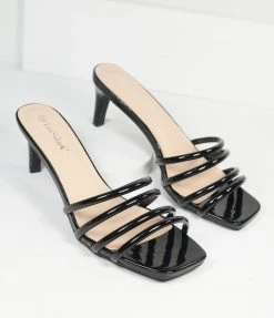 Shoe Click Black Strap Heel Sandals 1980s & 1990s