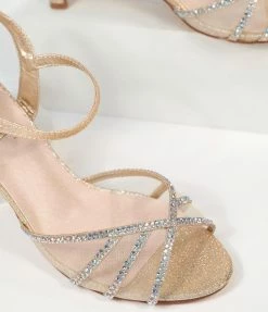 Shoe Click Shoes Champagne Metallic Rhinestone Kitty Heels