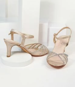 Shoe Click Shoes Champagne Metallic Rhinestone Kitty Heels