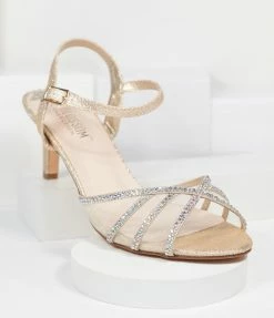 Shoe Click Shoes Champagne Metallic Rhinestone Kitty Heels