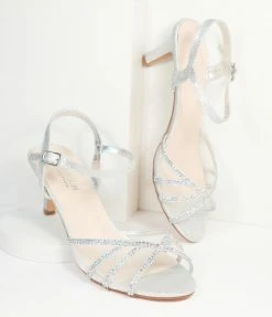 Shoe Click Shoes Silver Rhinestone Kitty Heels