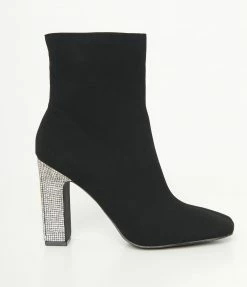 DDK FOOTWEAR, INC Black Suede & Rhinestone Heel Ankle Boots