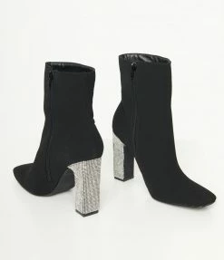 DDK FOOTWEAR, INC Black Suede & Rhinestone Heel Ankle Boots