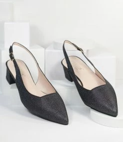 Shoe Click Shoes Shimmering Black Slingback Heels