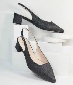 Shoe Click Shoes Shimmering Black Slingback Heels