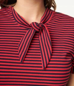 Lifestyle Group (UK) Ltd Red & Navy Striped Bow Top