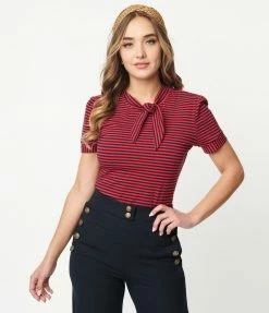 Lifestyle Group (UK) Ltd Red & Navy Striped Bow Top