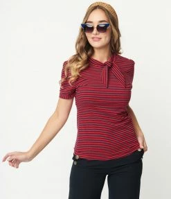 Lifestyle Group (UK) Ltd Red & Navy Striped Bow Top
