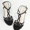 Joia Shoes Black Rhinestone Peep Toe Kitten Heels