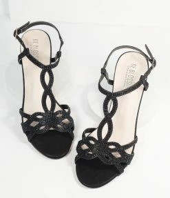 Joia Shoes Black Rhinestone Peep Toe Kitten Heels
