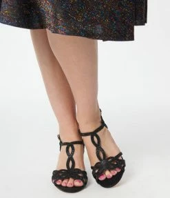 Joia Shoes Black Rhinestone Peep Toe Kitten Heels