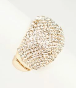 Joia Gold & Silver Rhinestone Stretch Cocktail Ring 1980s & 1990s