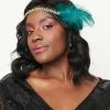 Jolie Flapper Teal Feather & Emerald Rhinestone Daisy Headband
