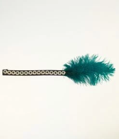 Jolie Flapper Teal Feather & Emerald Rhinestone Daisy Headband
