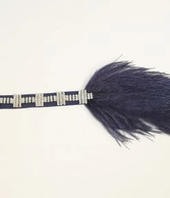 Jolie Navy Feather & Silver Crystal Beaded Deco Headband Flapper