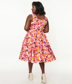 SHEEN Clothing Ltd Plus Size White & Multicolor Heart Swing Dress