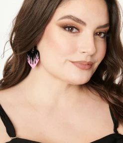 ILLord Black & Pink Flame Heart Drop Earrings