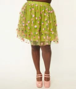 Smak Parlour Plus Size Avocado & Pink Strawberry Twirl Power Flare Skirt