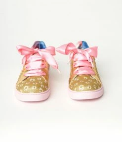 Design Asylum Manufacturing (HK) Limited (Irregular Choice Shoes) 1980s & 1990s Irregular Choice Gold Glitter & White Daisy Sneakers