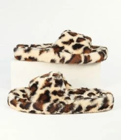 SHOEMAIDEN Leopard Print Fuzzy Slippers